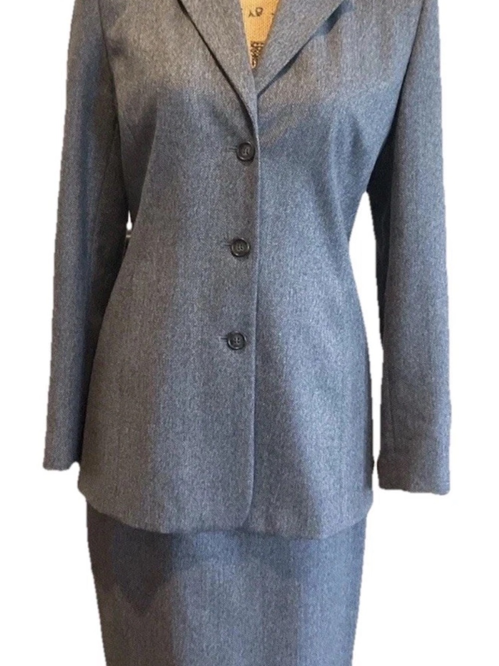 Talbots Classic Blue Wool-Blend Ladies’s Suit with Blazer & Knee-length Skirt